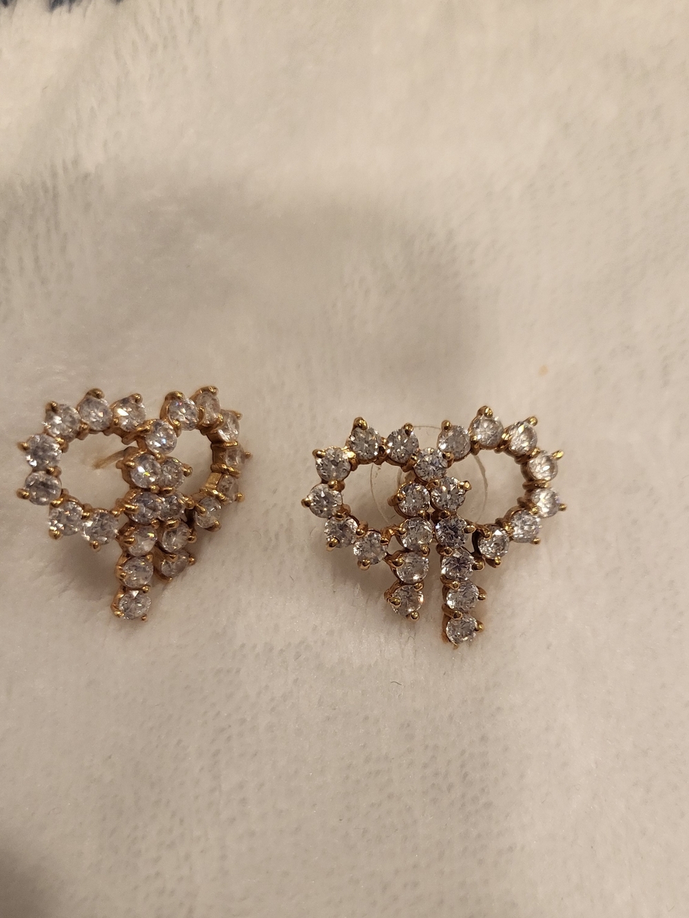 Gold-Tone Crystal Heart Ribbon Stud Earrings - Clear